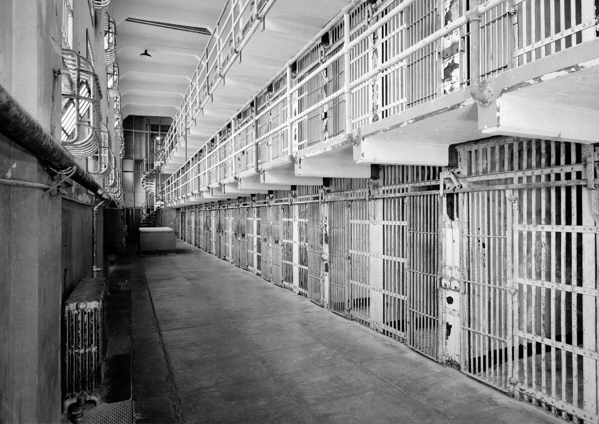 Southwest view on Cell Block 'A' in Alcatraz.