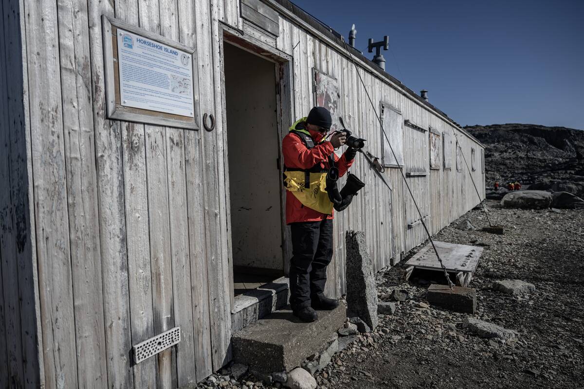Tourists and scientists visit the Base Y operating as a museum by the UK Antarctic Heritage Trust (UKAHT), established in 1950 and used by British scientists for 5 years, in Horseshoe Island, Antarctica on February 26, 2023.