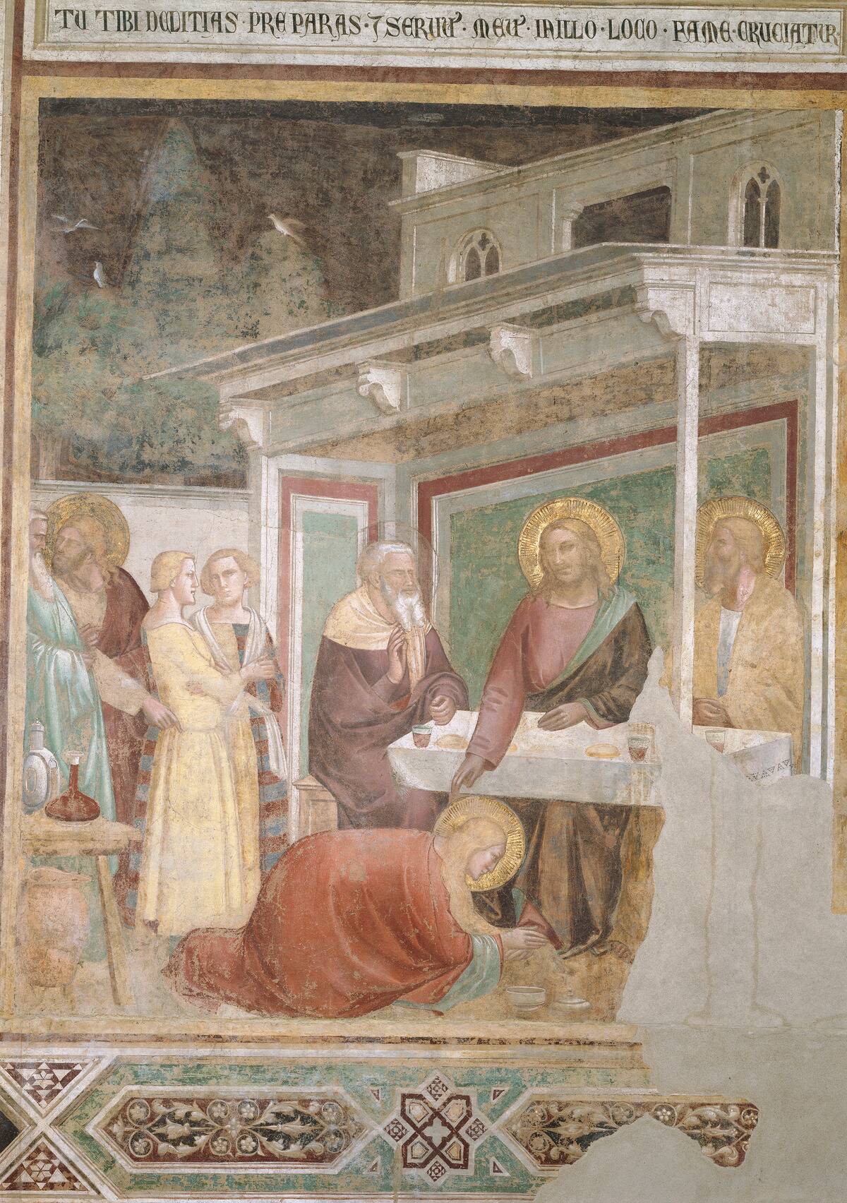 Jesus blessing woman anointing his feet in painting