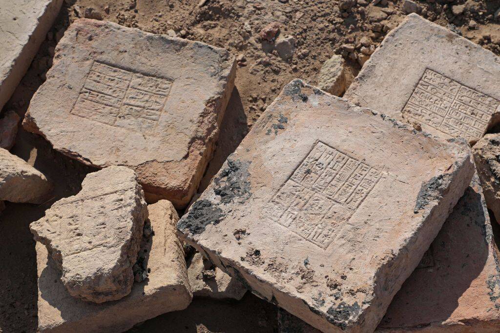 Mud bricks bearing cuneiform inscriptions