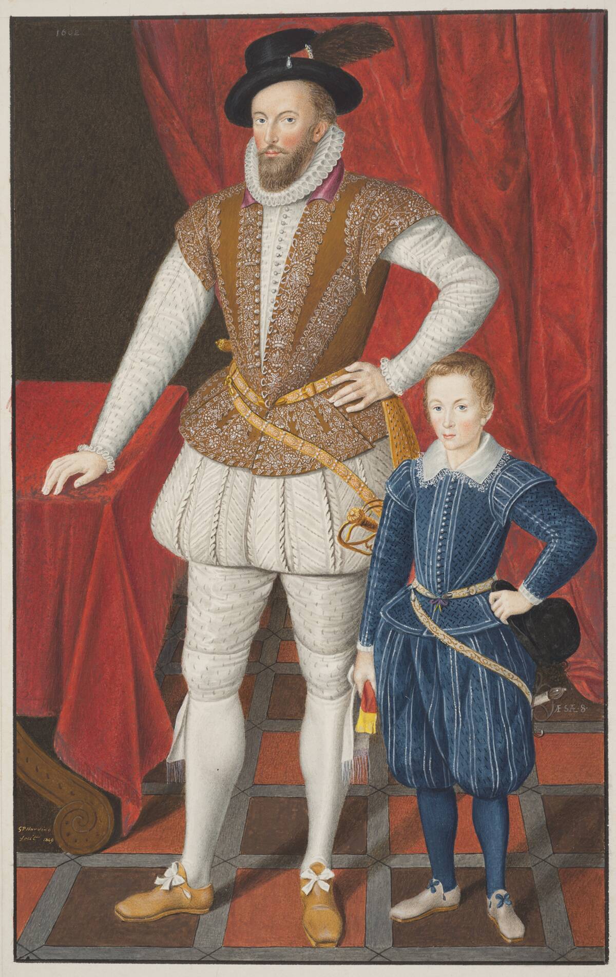 Sir Walter Raleigh and son, 1602