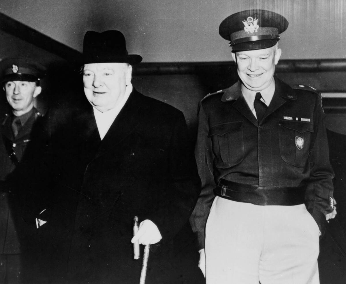 General Dwight Eisenhower, Supreme Commander of the North Atlantic Treaty Organisation (NATO) in 1950 with Winston Churchill (1874-1965) British statesman and Conservative politician.