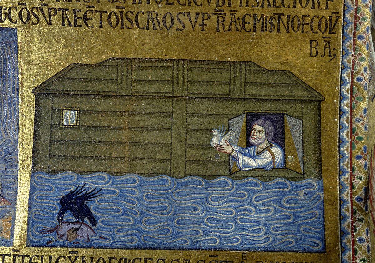 Story of Noah: Noah sending the raven and the first dove (Detail of Interior Mosaics in the St. Mark's Basilica), 11th century. Artist: Byzantine Master