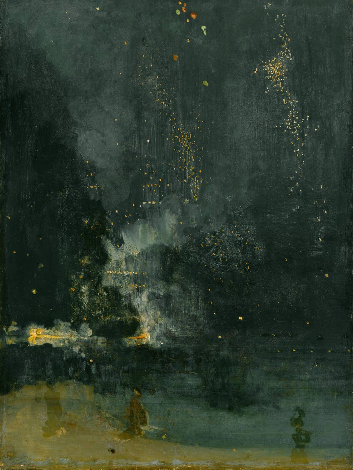 American. 1834-1903. Nocturne in Black and Gold. the Falling Rocket. 1875. Oil on panel. Unframed: 23 3/4 × 18 3/8 inches (60.3 × 46.7 cm)
