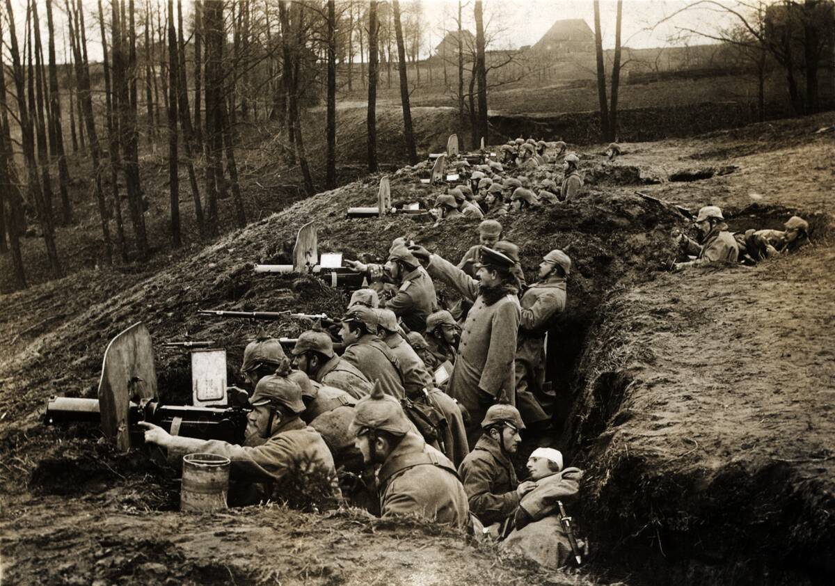 German Soldiers Fire From Trench In Wwi