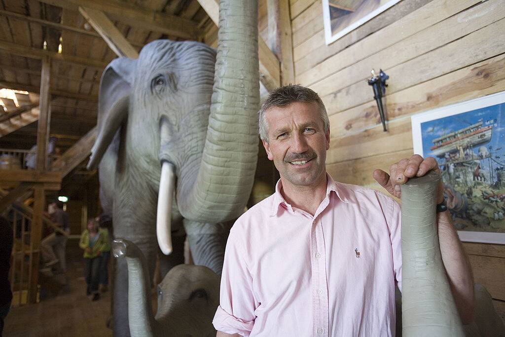 noah's ark replica man with elephant