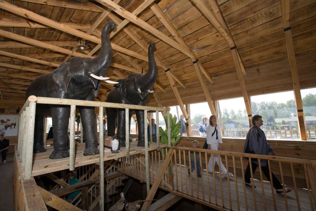 noah's ark inside with plastic elephants