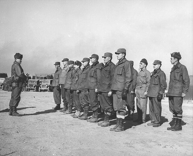 Lewis_Puller_Inspects_Former_Staff_and_Battalion_Commanders,_1951_(14497412825)