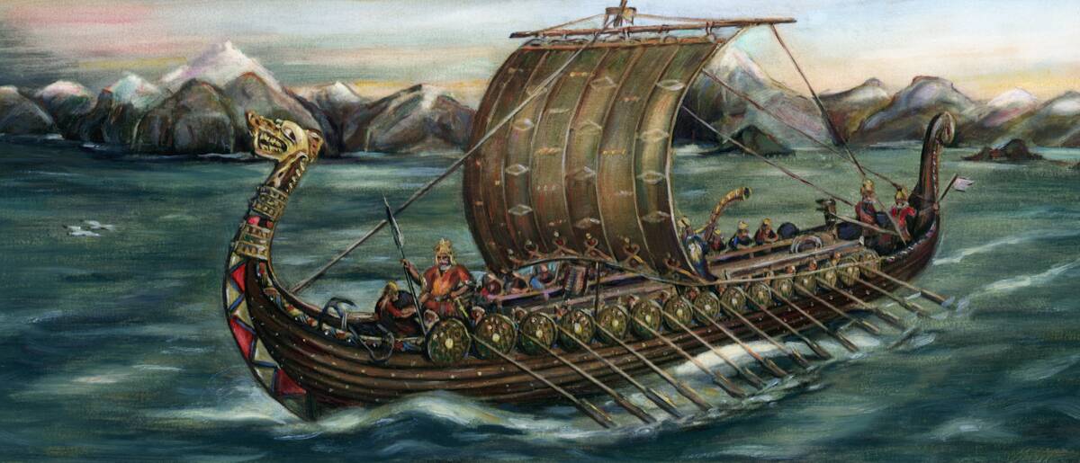 Illustration of a Viking Trading Ship Leaving Norway for an Expedition