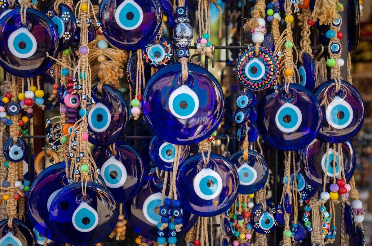 Nazar Boncuk (evil eye) souvenirs in Side, Turkey.