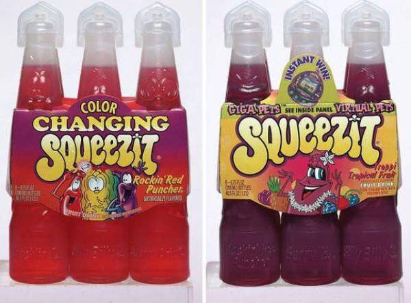 red and purple bottles of squeezit