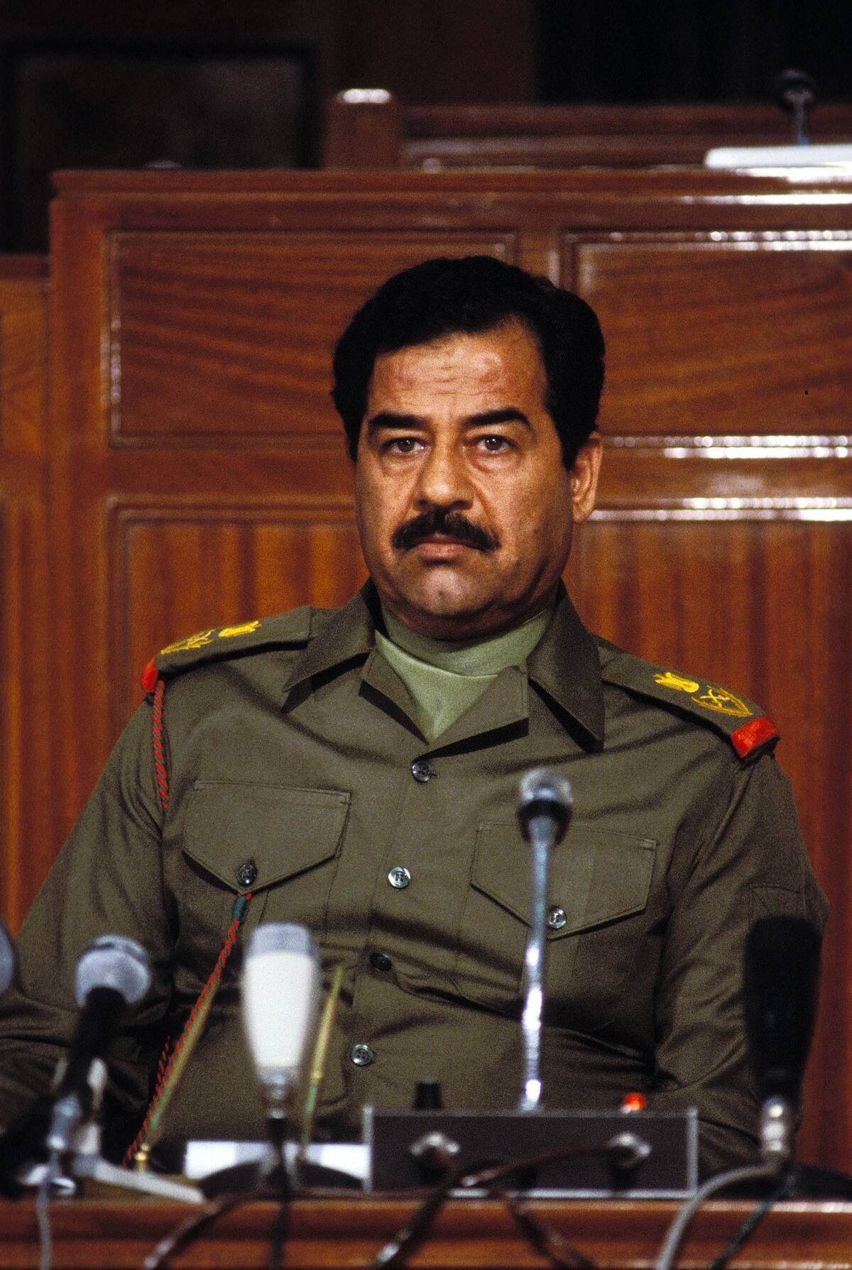 Press conference of Saddam Hussein In Baghdad, Iraq On October 14, 1983-
