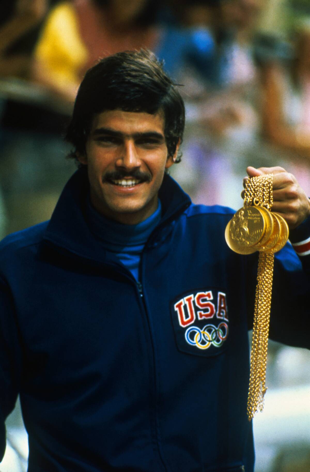 Mark Spitz Holding Five Gold Medals