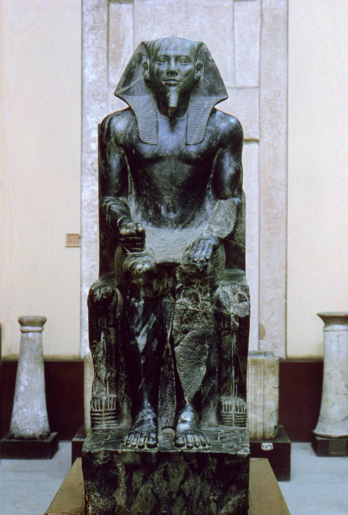 Diorite statue of the Ancient Egyptian pharaoh Khafre, 26th century BC.