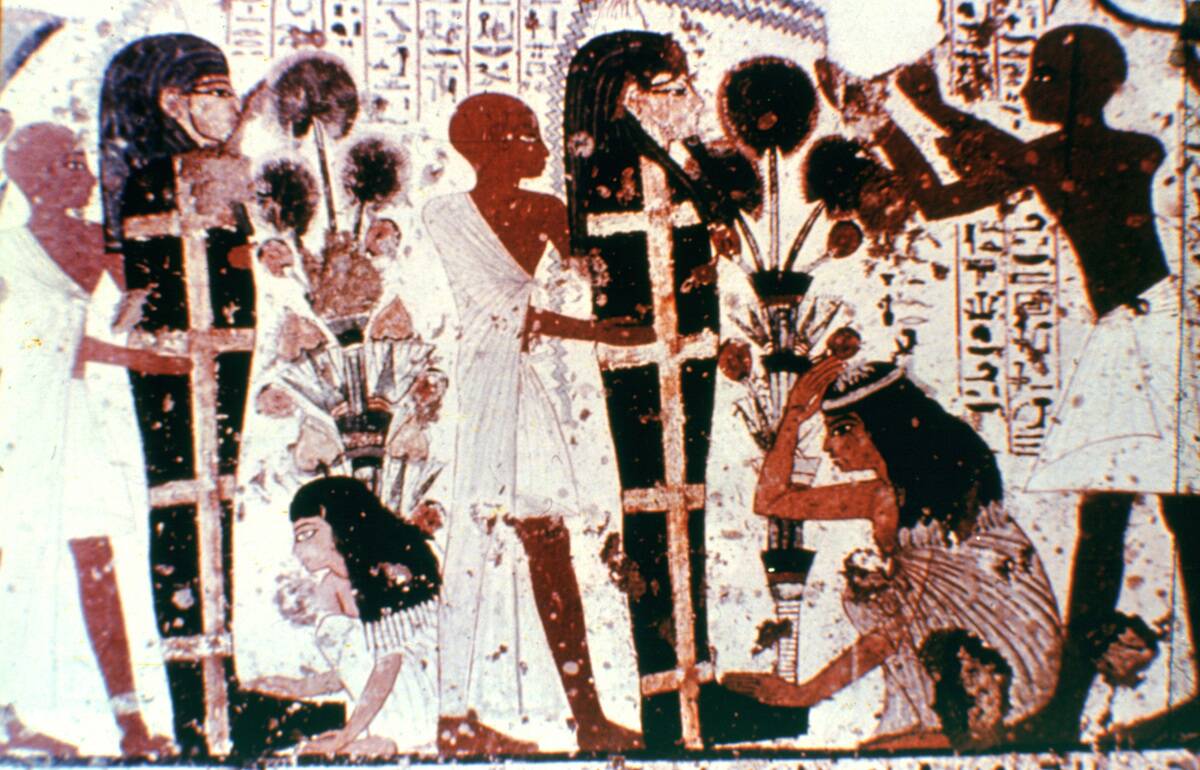 Purification of Mummies, detail from a temple wall painting, Thebes, Egypt.