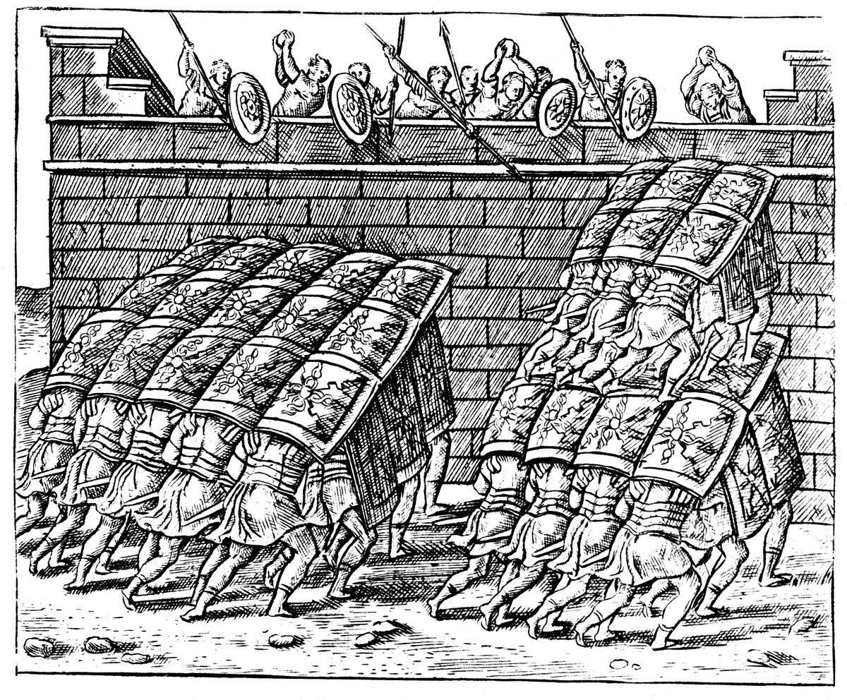 Roman soldiers attacking a fortress, 1605.