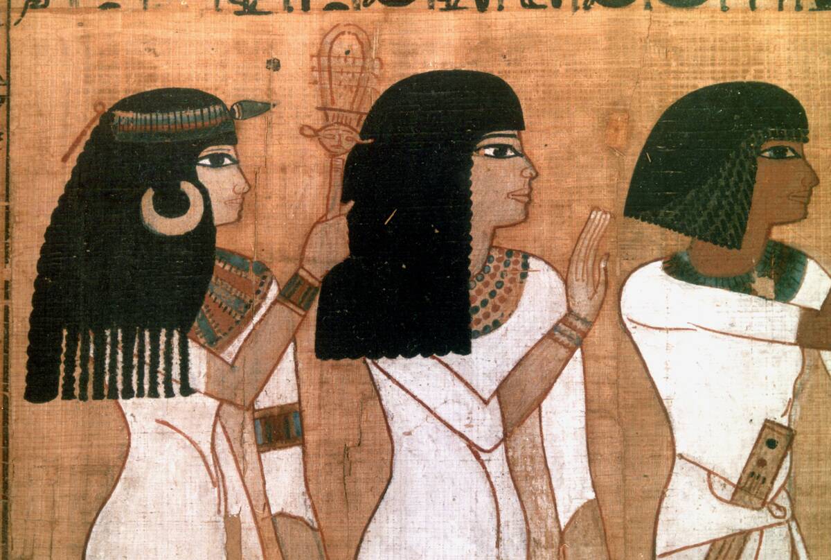 Three sisters, detail from an Ancient Egyptian mural.