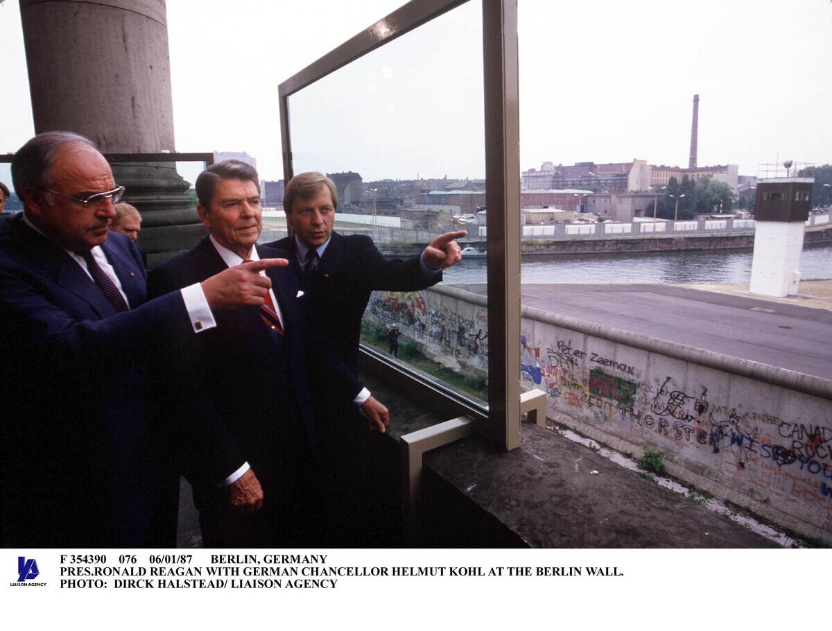 Berlin Germany Pres Ronald Reagan With German Chancellor Helmut Kohl At The B