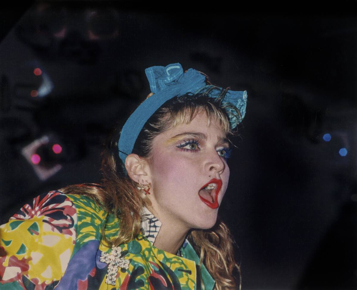 Madonna on stage for her 1985 Virgin Tour.