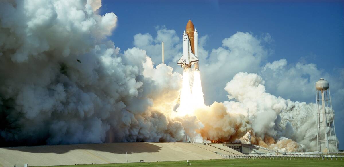 Launch of Space Shuttle Challenger, 1985. NASA photograph. ...