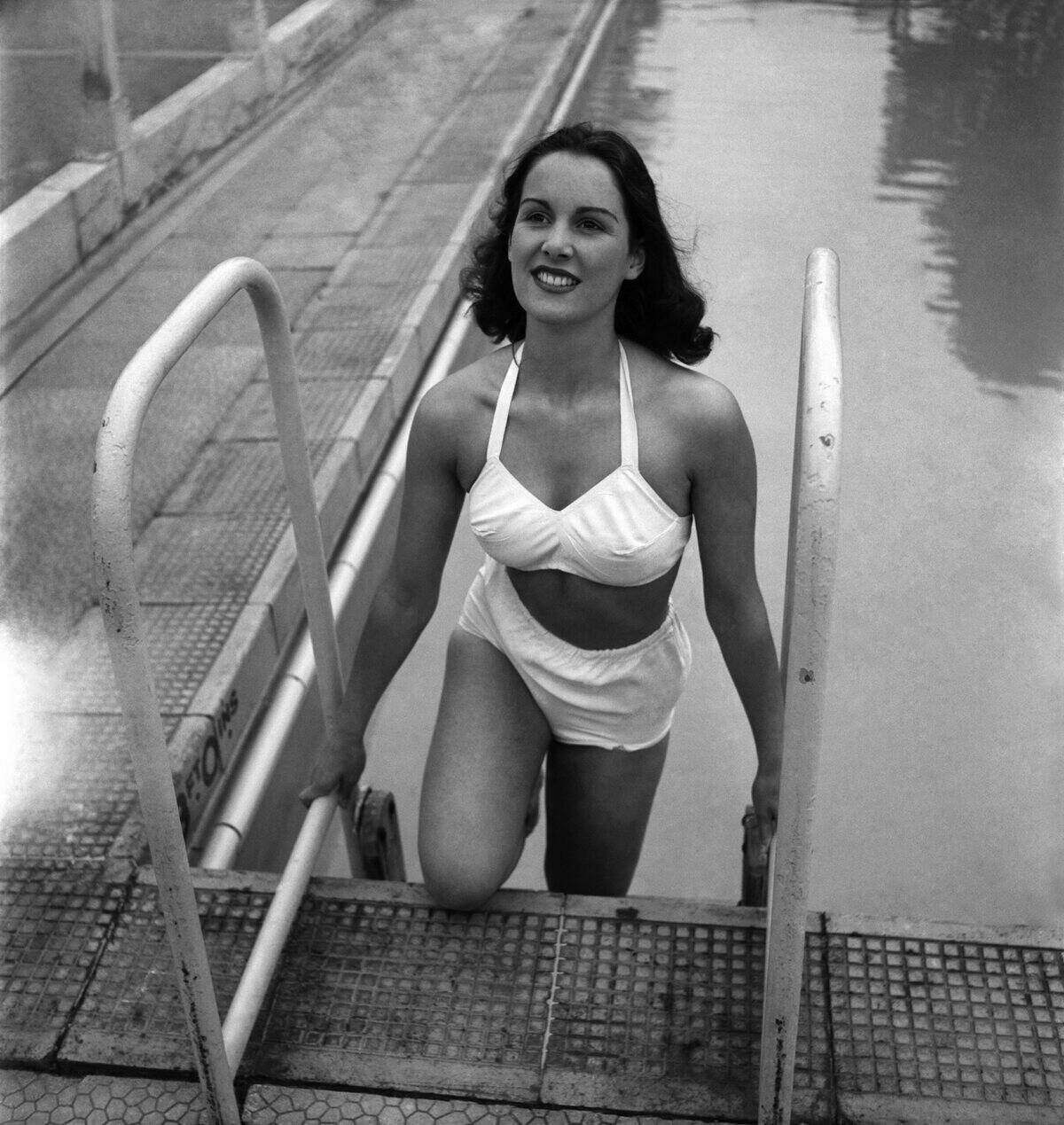 Actress Deidre De Peyer at Roehampton swimming pool