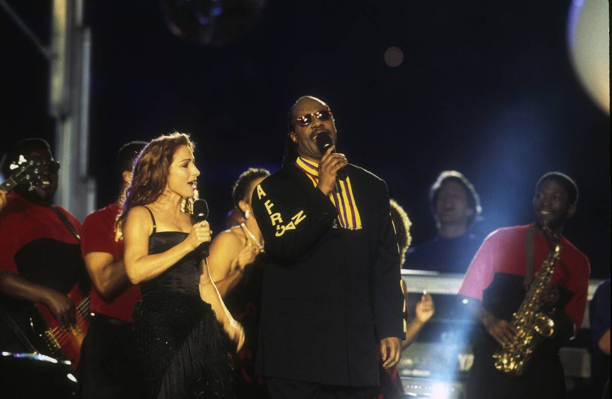 Gloria Estefan And Stevie Wonder Perform At The Super Bowl XXXIII Halftime Show