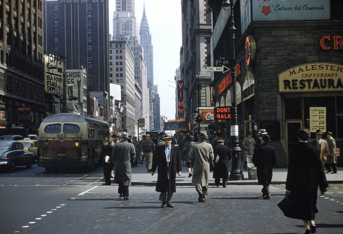 At the corner of 7th Avenue and 42nd Street in New York