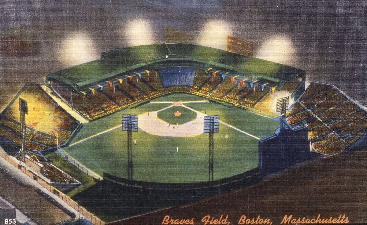 Braves Field Night Game Linen Postcard