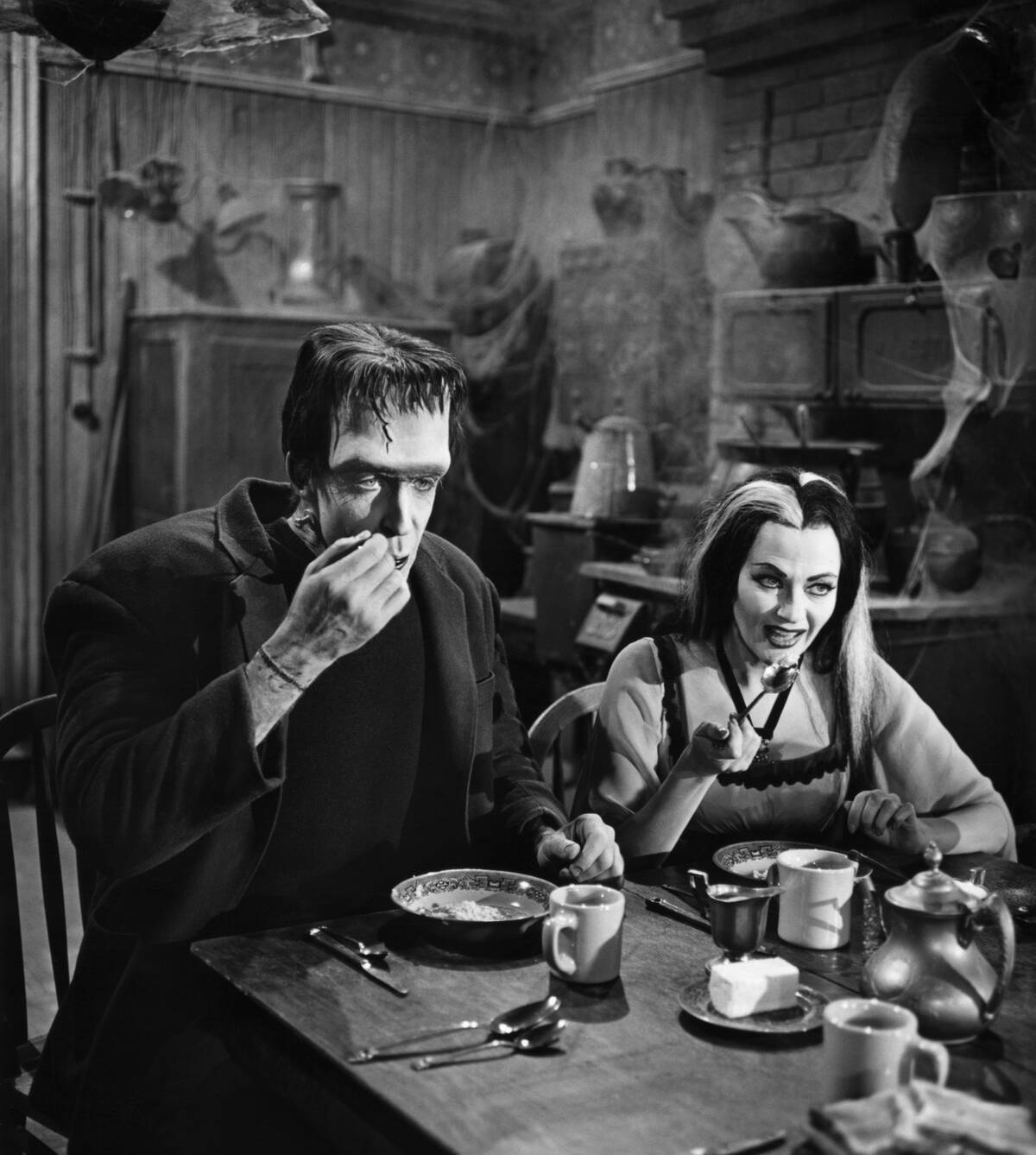 Herman and Lily Munster at Breakfast