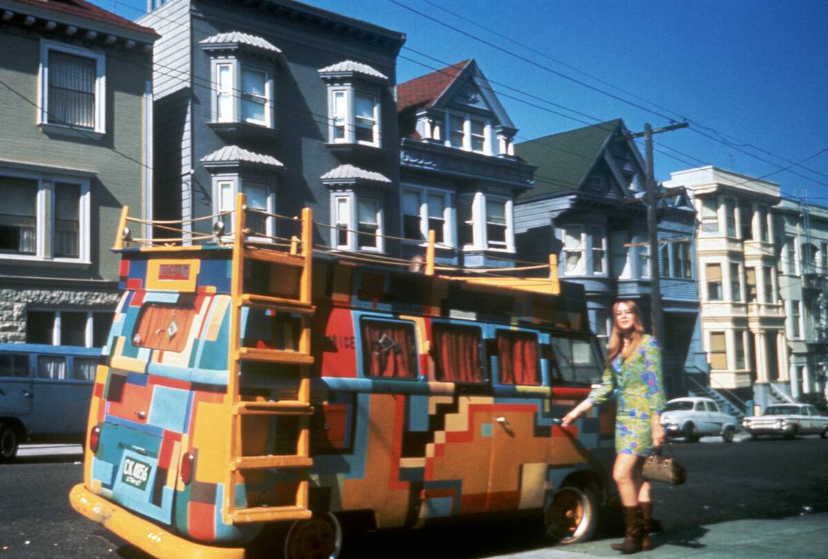 Hippie Girl and VW Bus