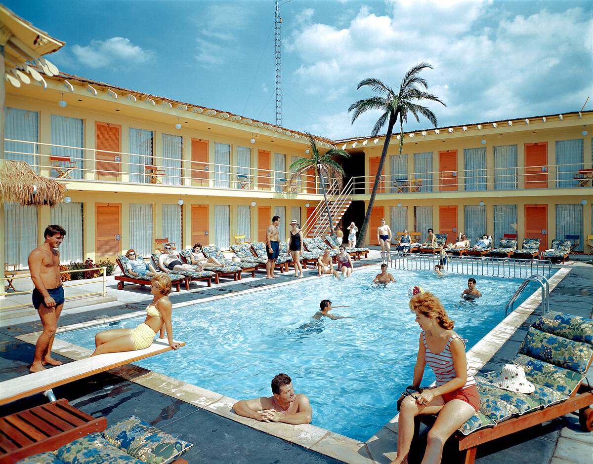 Tourists at Tahiti Motel Swimming Pool in Wildwood, New Jersey