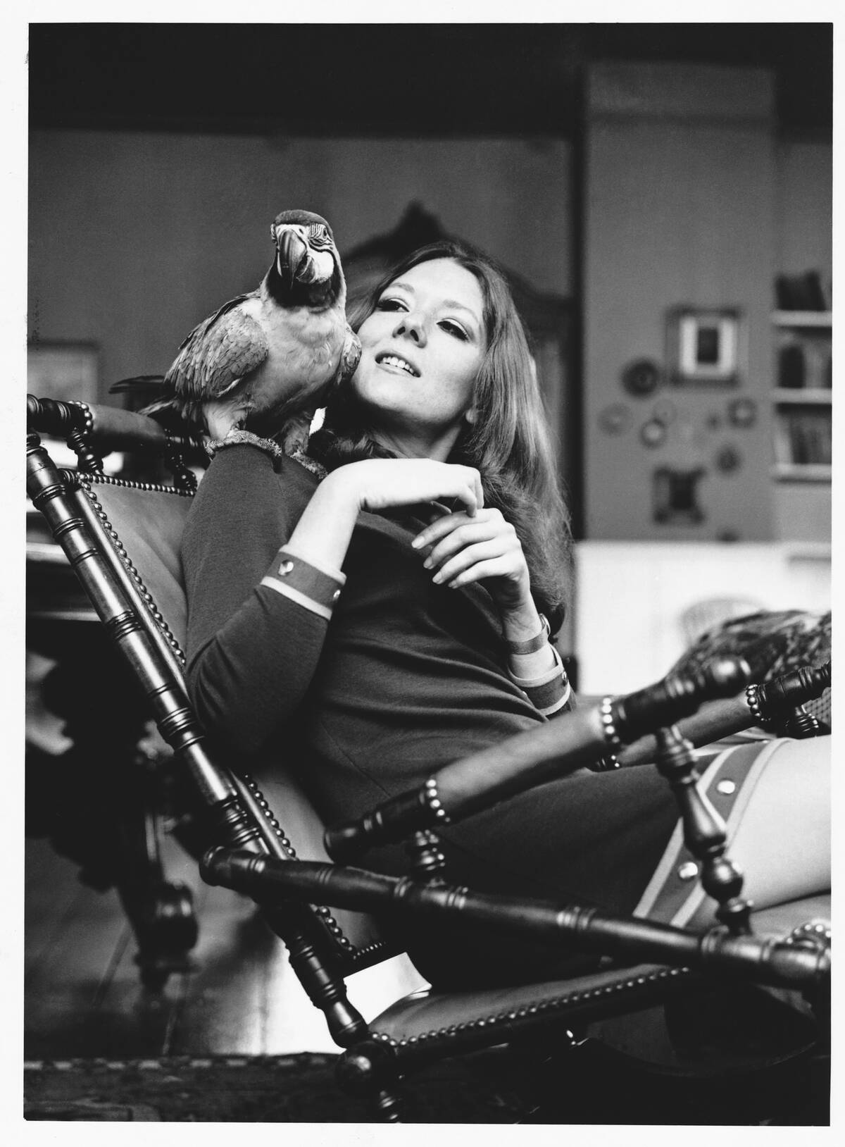 Actress Diana Rigg With Her Pet Parrot