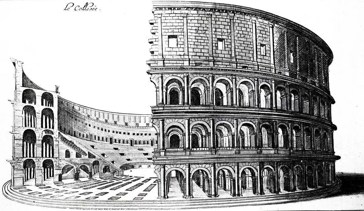 An engraving depicting a cross-section of the Colosseum
