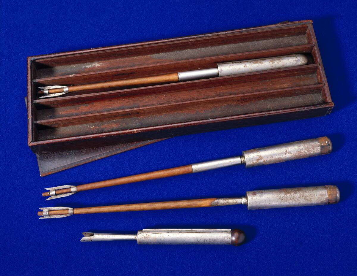 Boxed set of four Congreve rockets, c 1823.