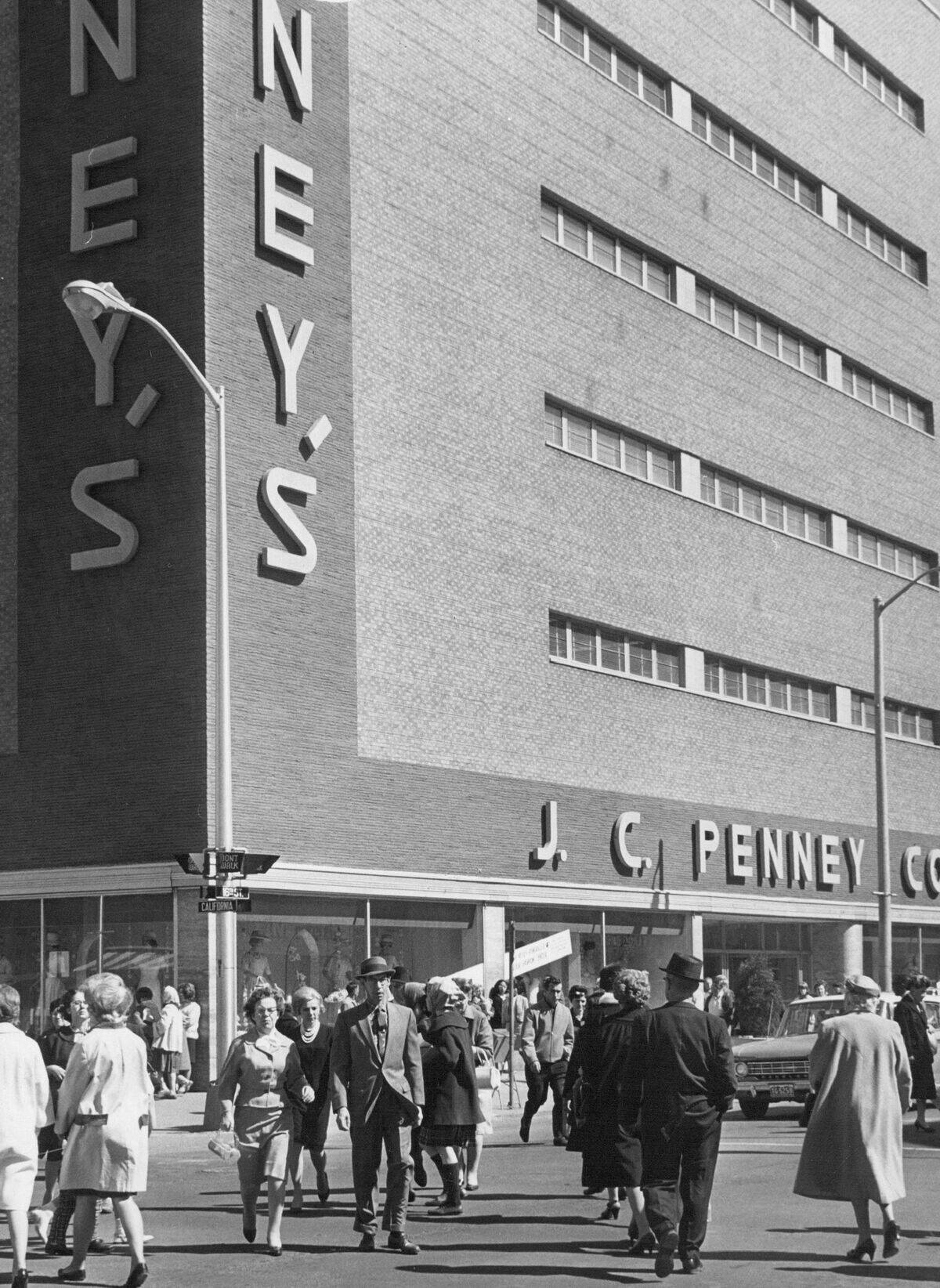 MAR 21 1964, 4-1-1964, APR 5 1964; Downtown Shoppers Hurry Across Intersection in Front of J.C. Penn