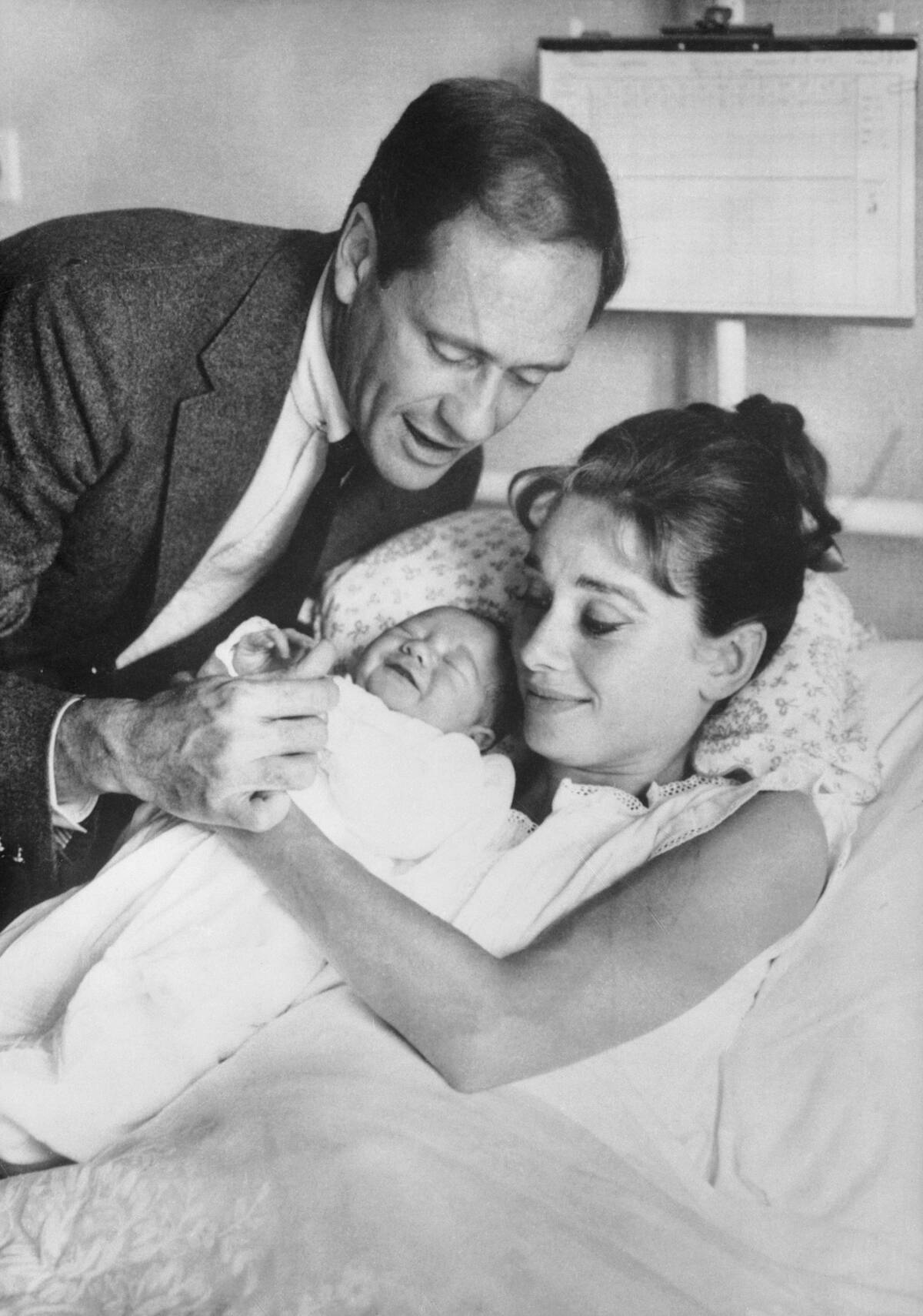Mel Ferrer with Audrey Hepburn Holding Newborn Sean