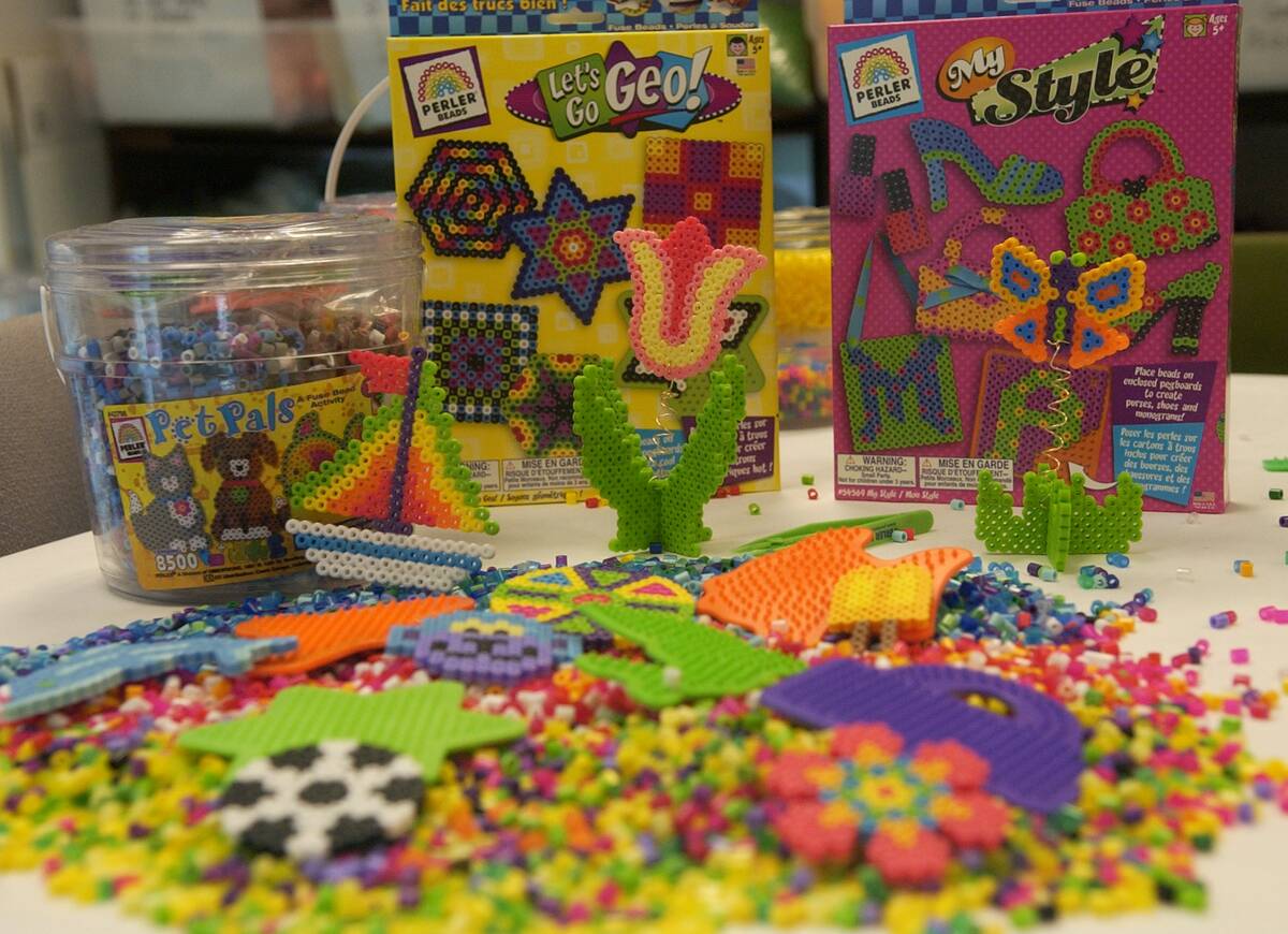 Photo by Tim Leedy 5/3/06Examples of the Perler Beads kits.