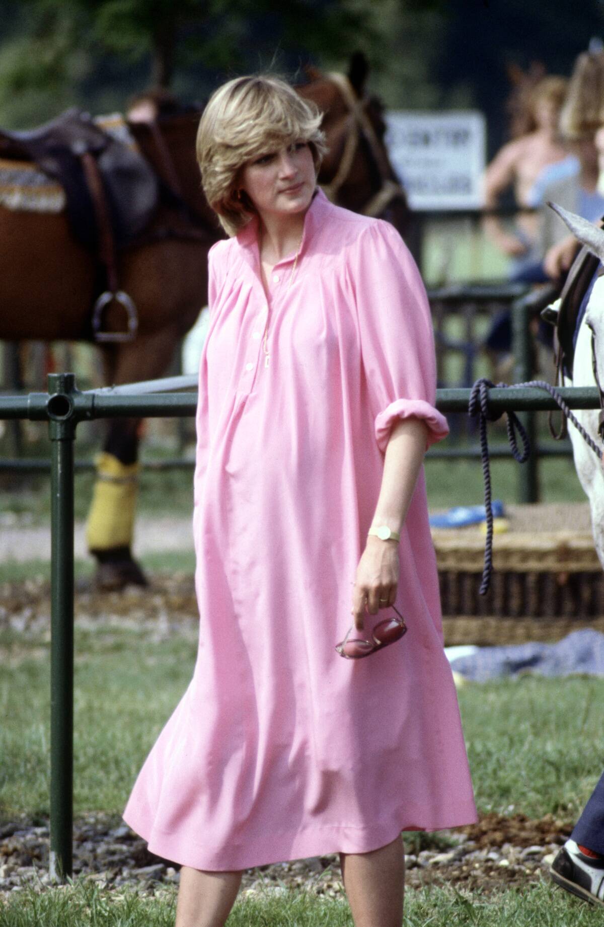 Pregnant Diana Princess of Wales watches Prince Charles playing polo