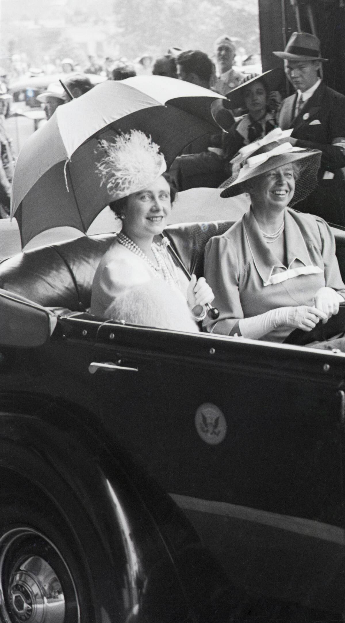 Queen Consort Elizabeth and Eleanor Roosevelt Riding in Motorcade