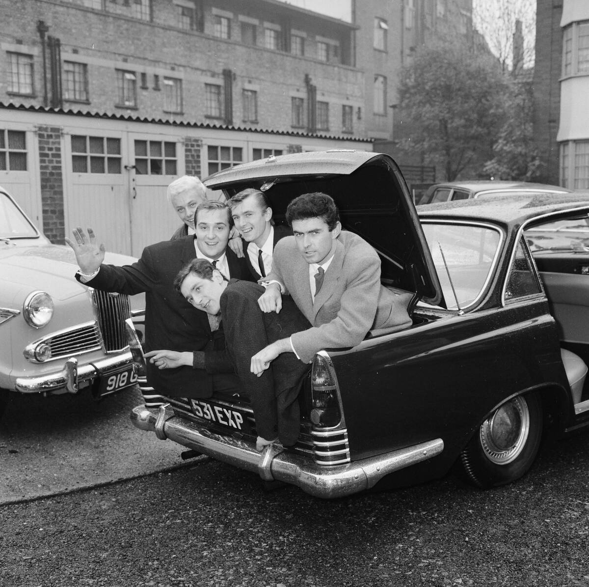 The five members of the Tornados pop group Heinz Burt, George Bellamy, Roger Lavern, Alan Caddy and Clem Cattini in the