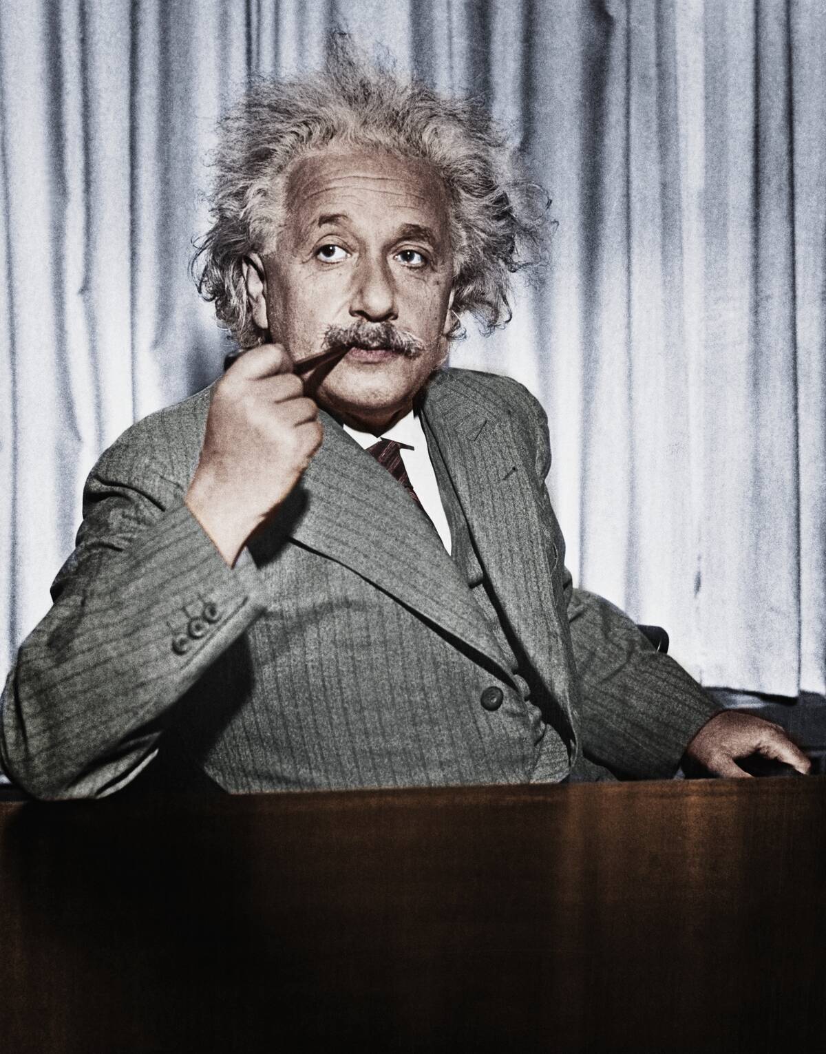 Albert Einstein Smoking Pipe at Table