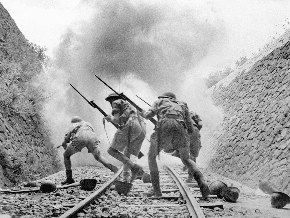 British Soldiers Rushing into Railway Battle
