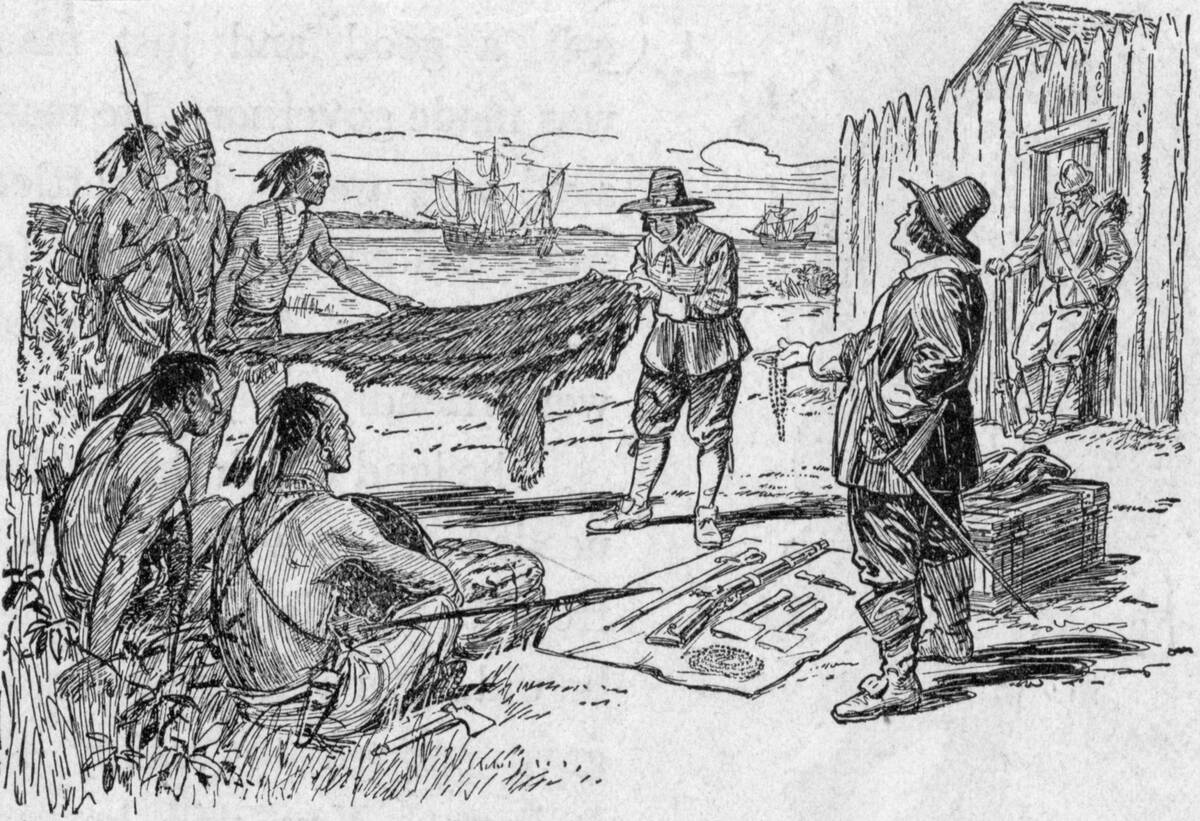 Engraving of the Dutch Trading with Native Americans