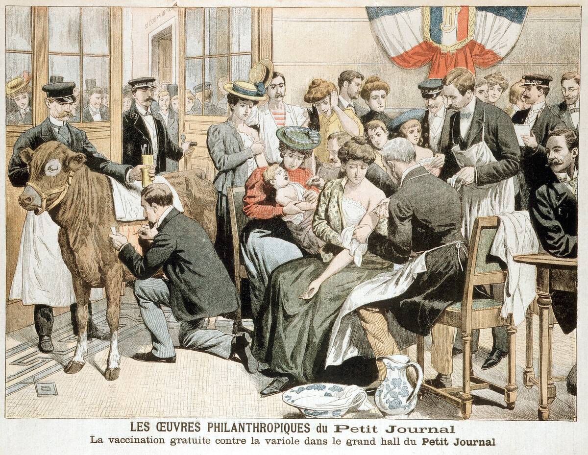 Free Smallpox vaccination clinic on premises of French newspaper, Paris.
