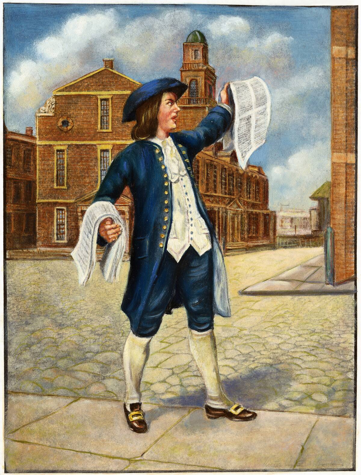 Illustration of Benjamin Franklin Selling Ballads