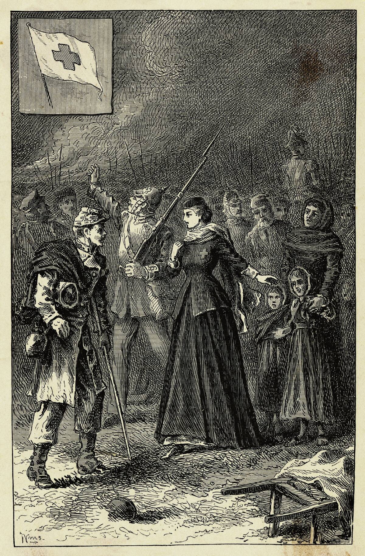 Illustration of Clara Barton Entering Strasburg with German Army