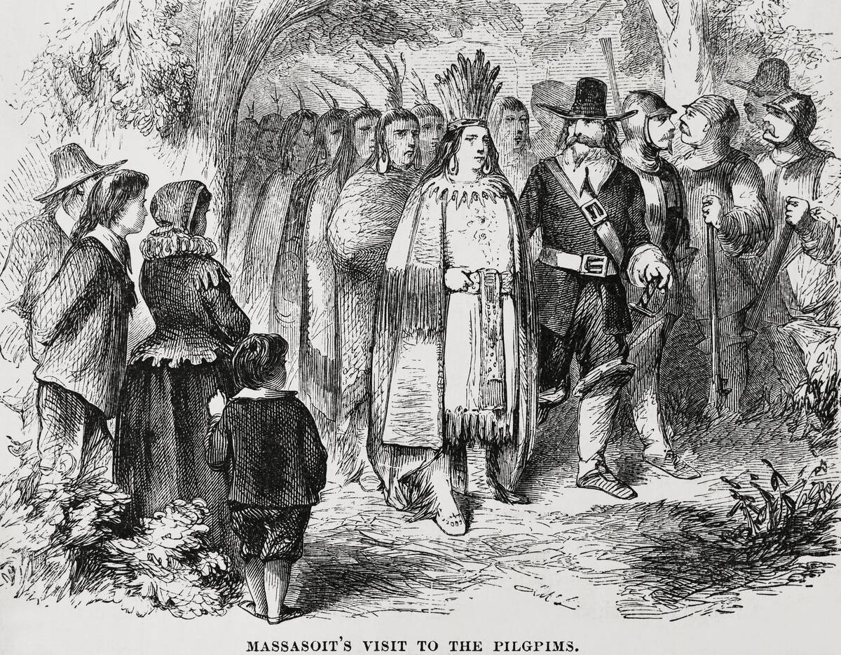 Illustration of Massasoit Visiting the Pilgrims