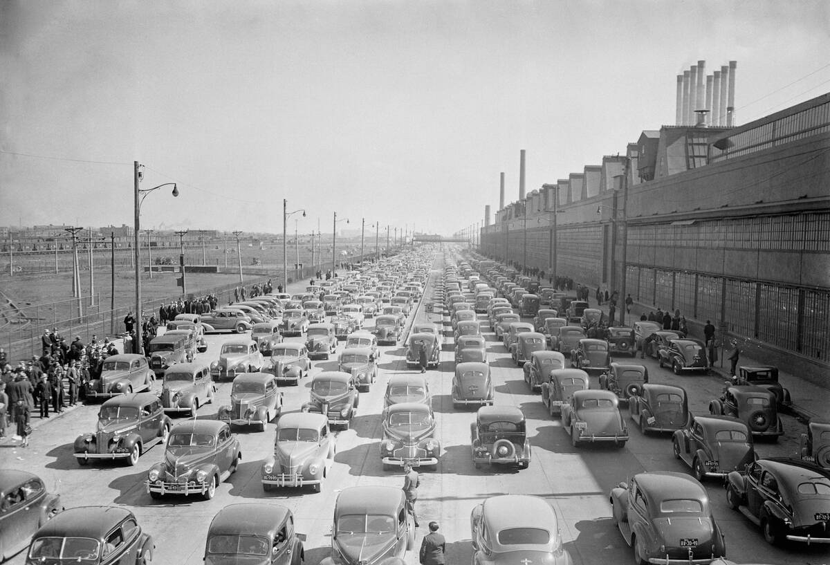 Long Procession of Cars on Highway