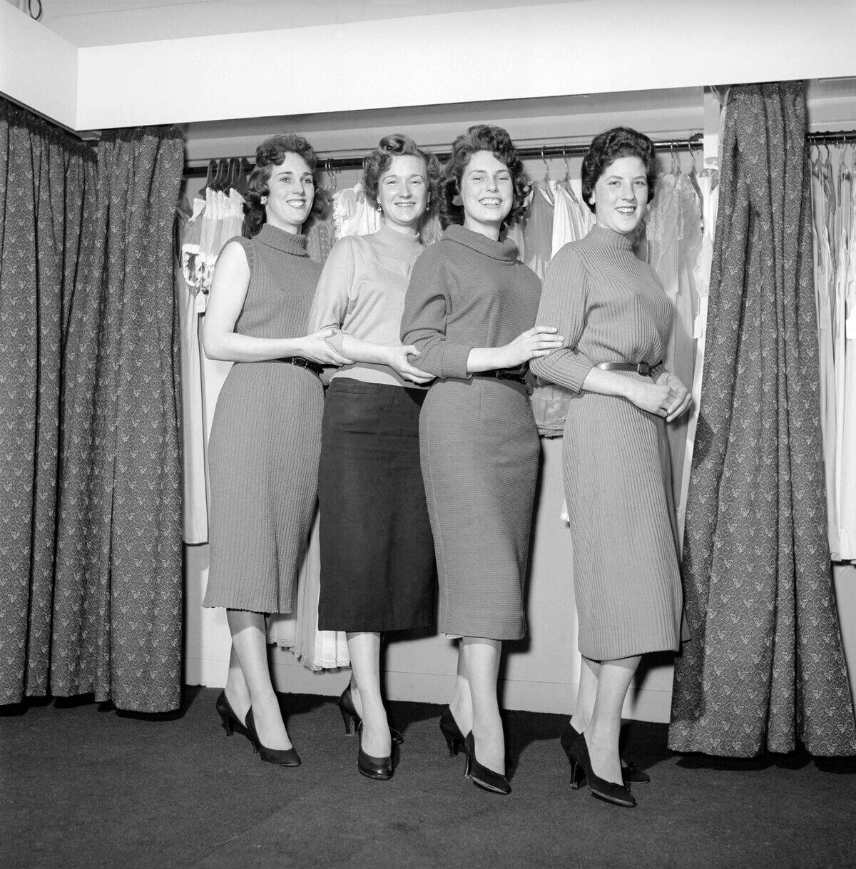New man made fabrics are put to the strength test at the Keystone Knitting Mills December 1956