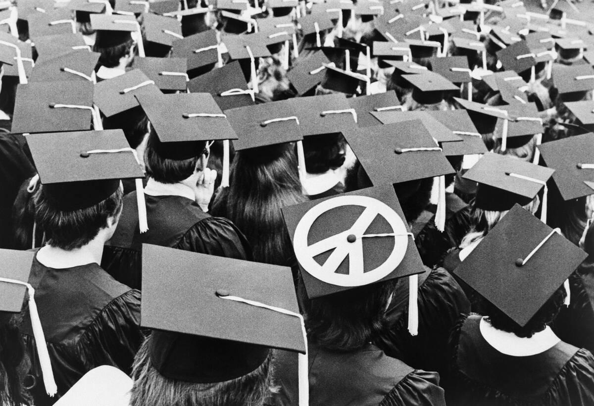 Peace Sign on Indiana Student's Mortarboard